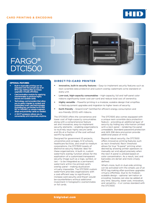 DTC1500 HID Fargo ID Card Printer