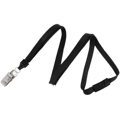 Breakaway Lanyard with Stainless Steel Bulldog Clip, Black